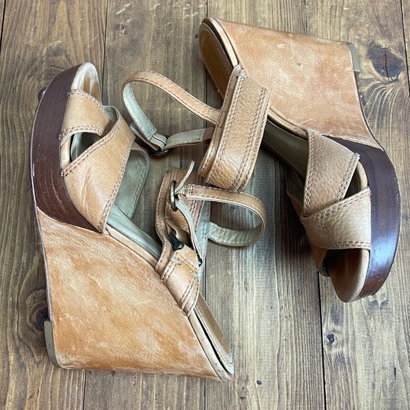 Frye Alexa cross cross tan leather wedge sandals size 9.5M - Picture 8 of 11